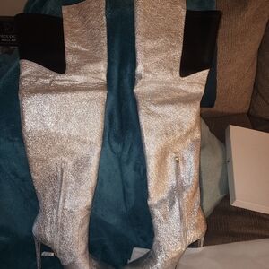 NEW! Good American Silver Crackle Over-the-Knee Boots